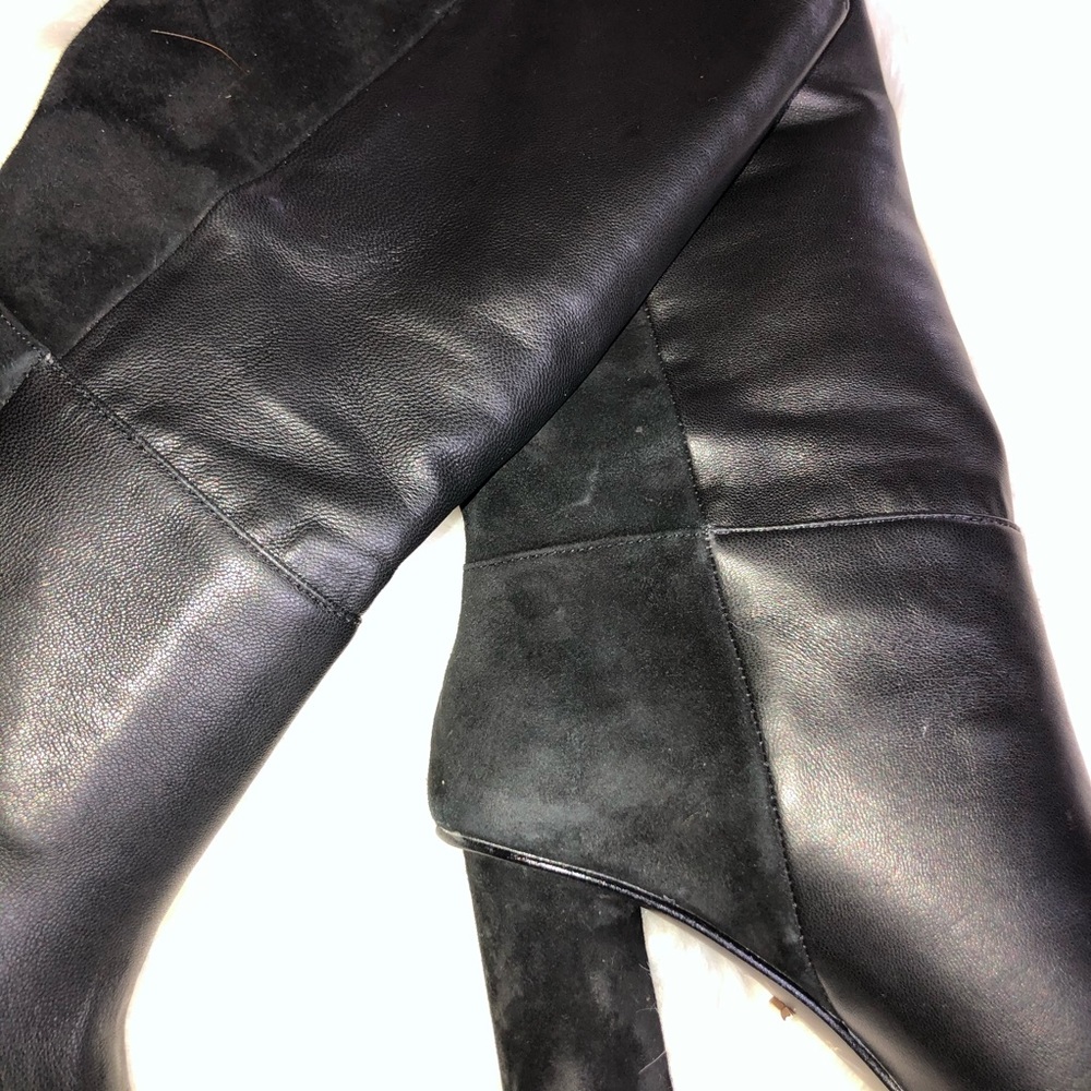 Lulu's Black Two-Tone Leather & Suede Heeled Boots - Picture 6 of 8